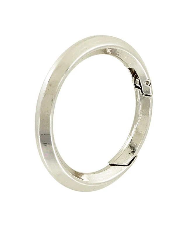 1 1/2" Shiny Nickel, Beveled Round Ring with Spring Gate, Zinc Alloy, #P-2883-NIC
