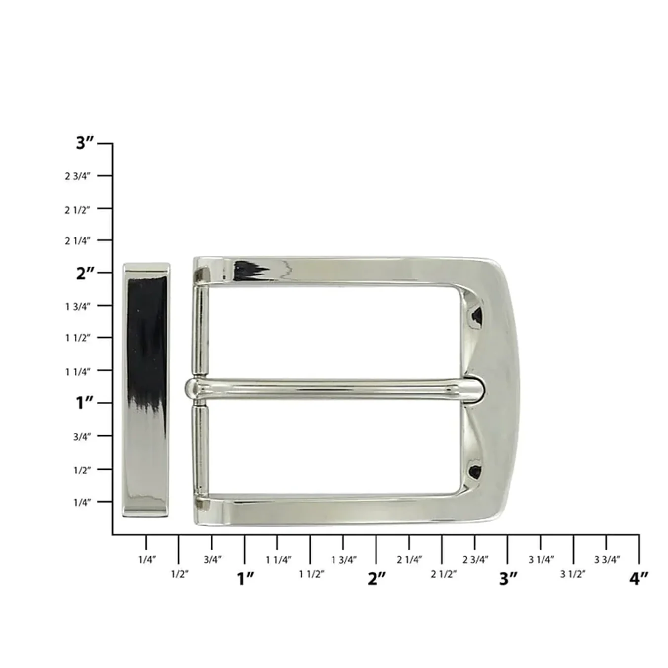 1 1/2" Shiny Nickel, Slim Modern Buckle Set, Zinc Alloy, #C-2095-NIC