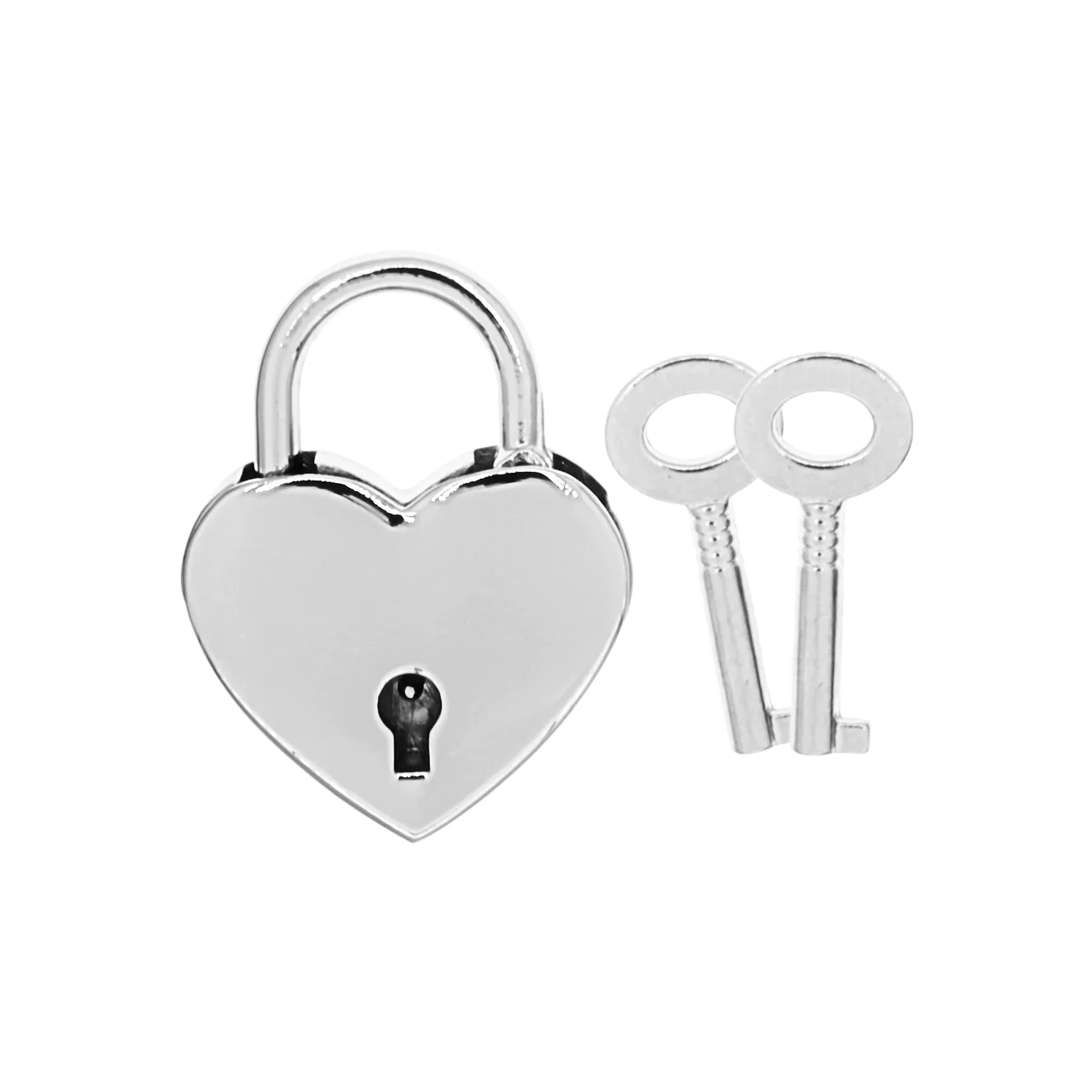 1 3/16" Shiny Nickel, Heart Padlock W/2 Keys, Zinc Alloy-PK4, #L-3380-NIC