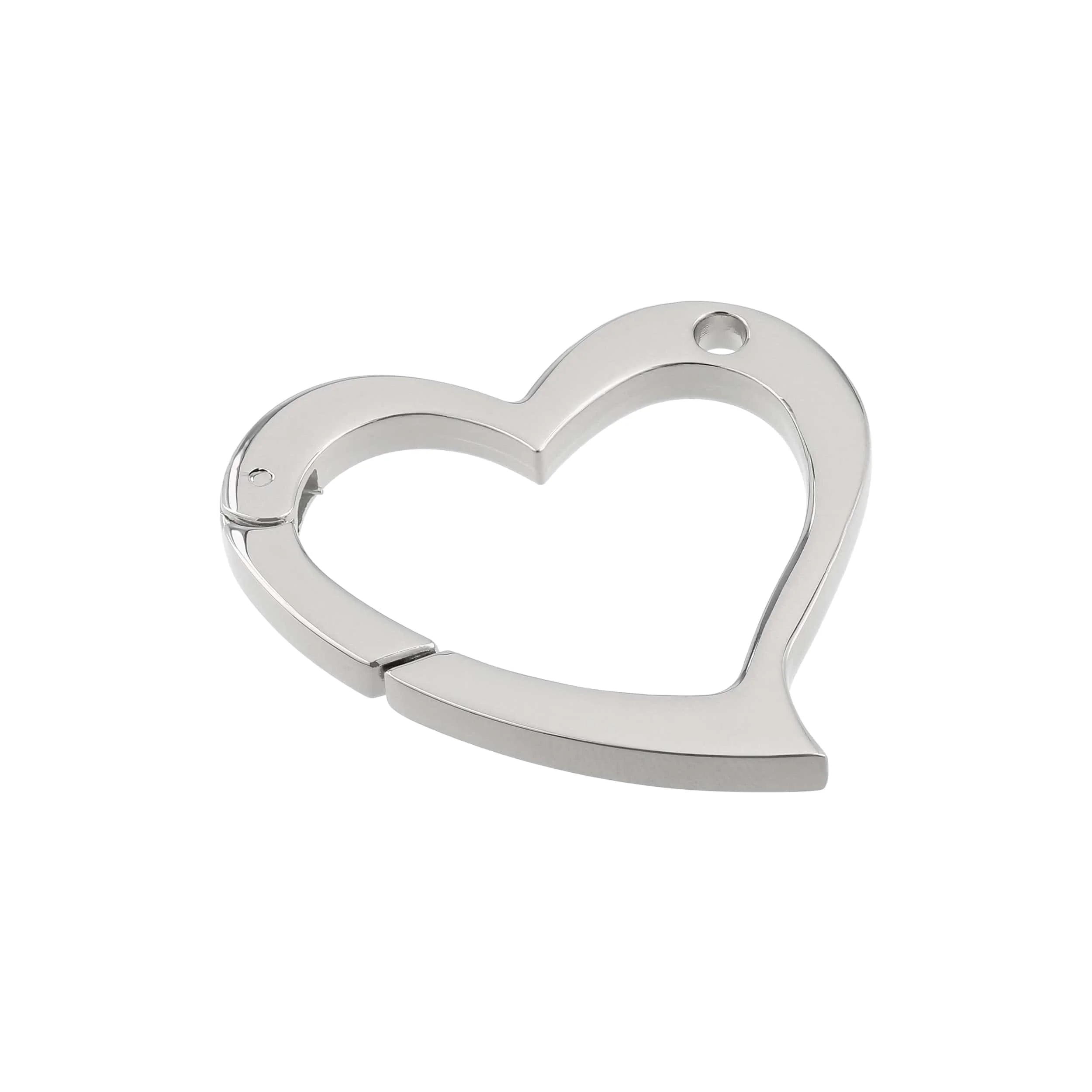 1 3/4" Shiny Nickel, Heart Shape Ring with Spring Gate, Zinc Alloy, #P-2824-NIC