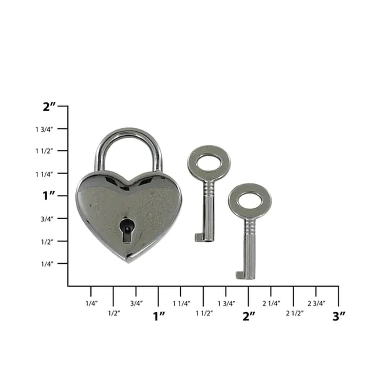 1-3/16" Shiny Gunmetal, Heart Padlock W/2 Keys, Zinc Alloy-PK4, #L-3380-GUNM