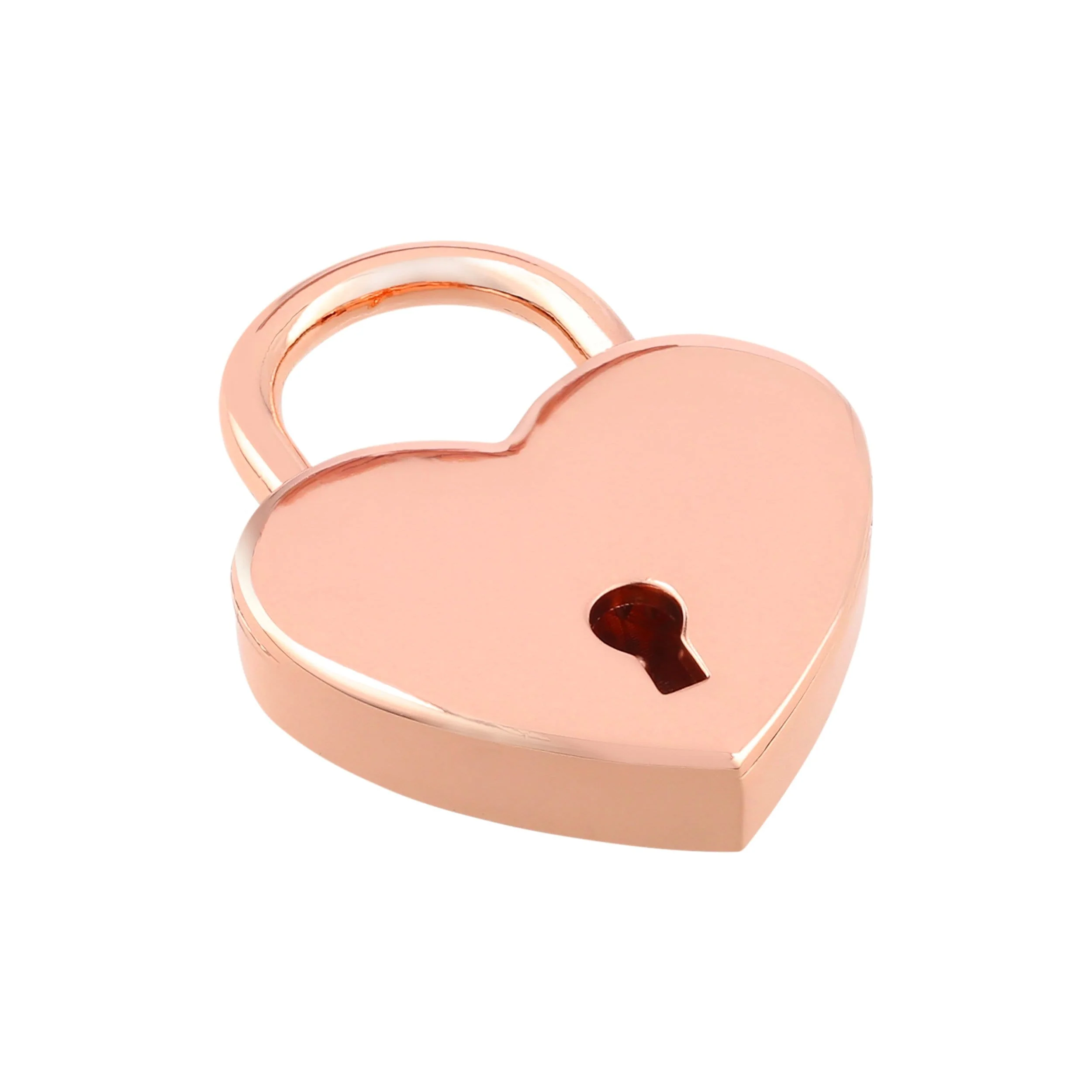 1-3/16" Shiny Rose Gold, Heart Padlock W/2 Keys, Zinc Alloy-PK4, #L-3380-CPR
