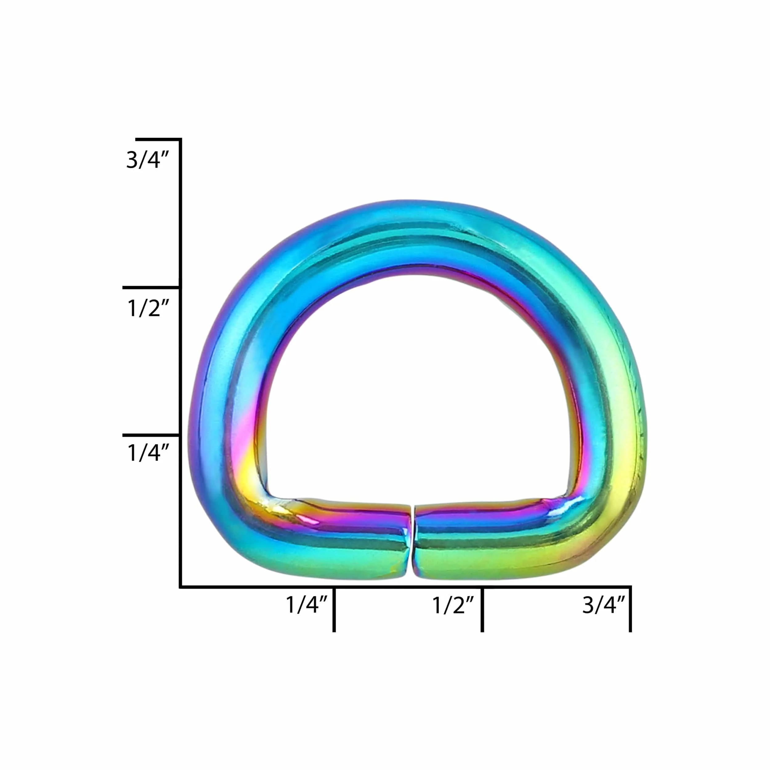 1/2" Iridescent Rainbow, Split D-Ring, Zinc Alloy-PK10, #D-423-1-2-IR