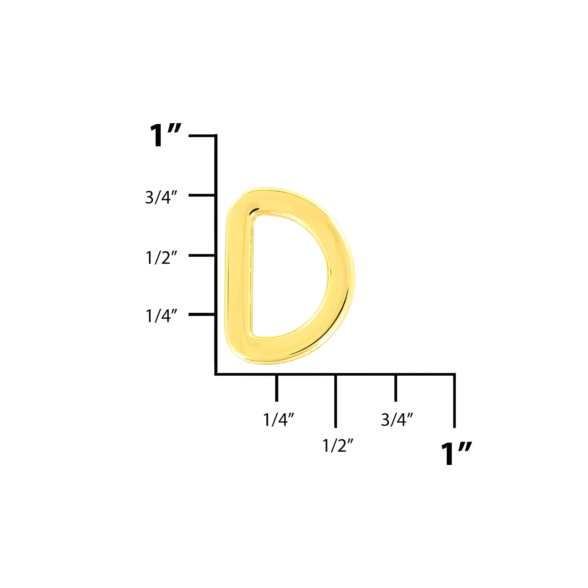 1/2" Shiny Gold, Cast Flat D Ring, Zinc Alloy-PK5, #P-2564-GOLD