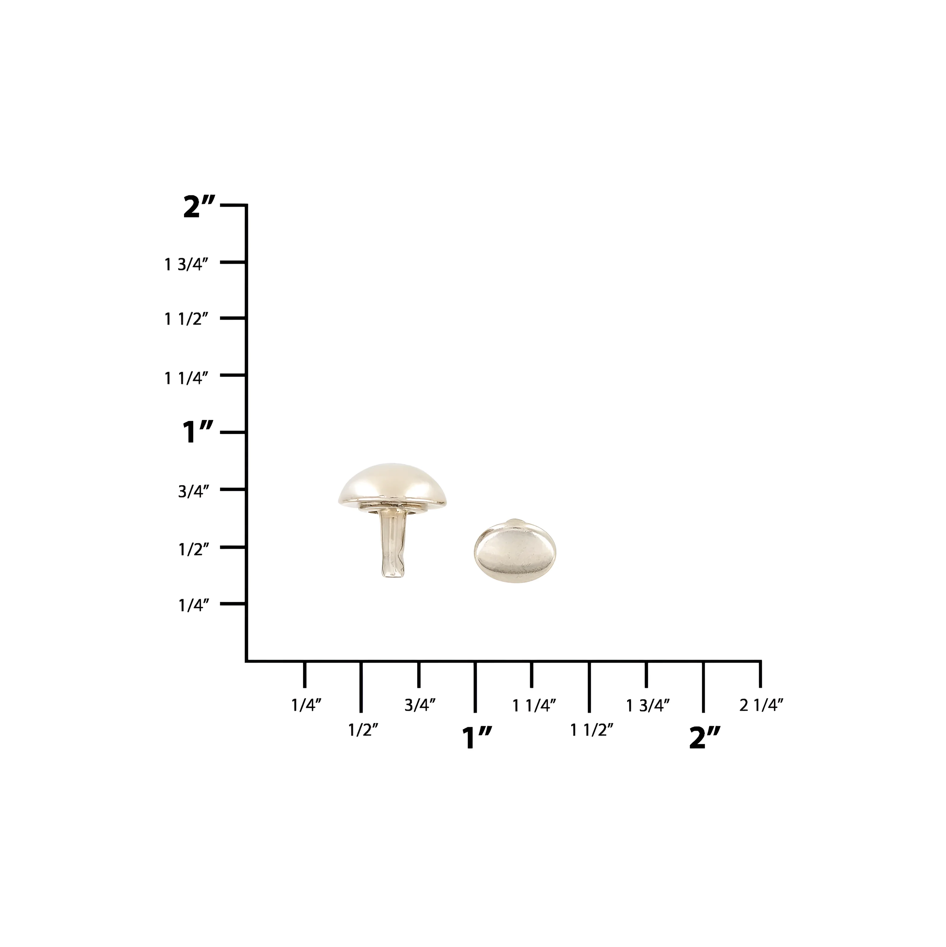 12mm Shiny Nickel, Dome Top Rivet Stud, Steel - PK5, #P-2590-NIC
