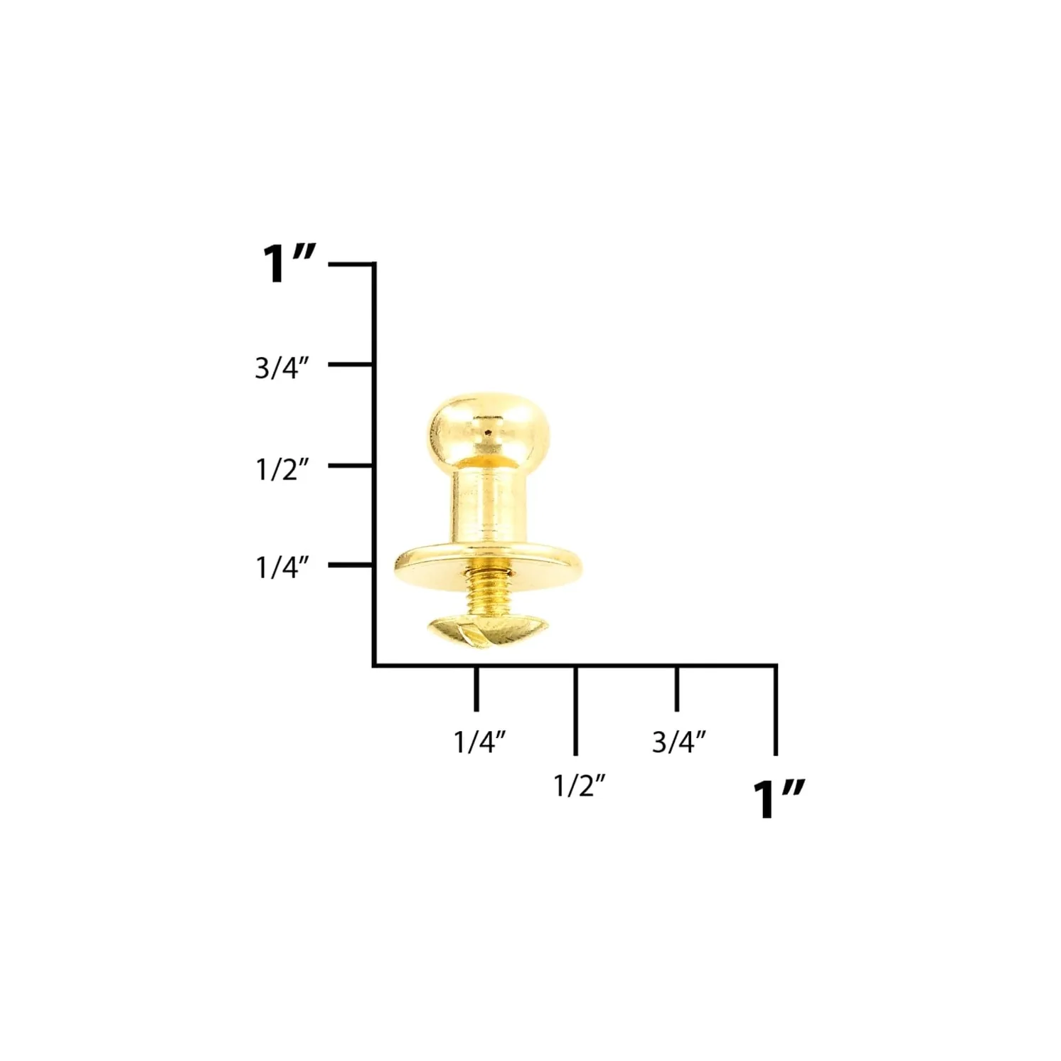 12mm, Brass, Flat Top Collar Button Stud with Screw, Solid Brass, #P-2391-SB