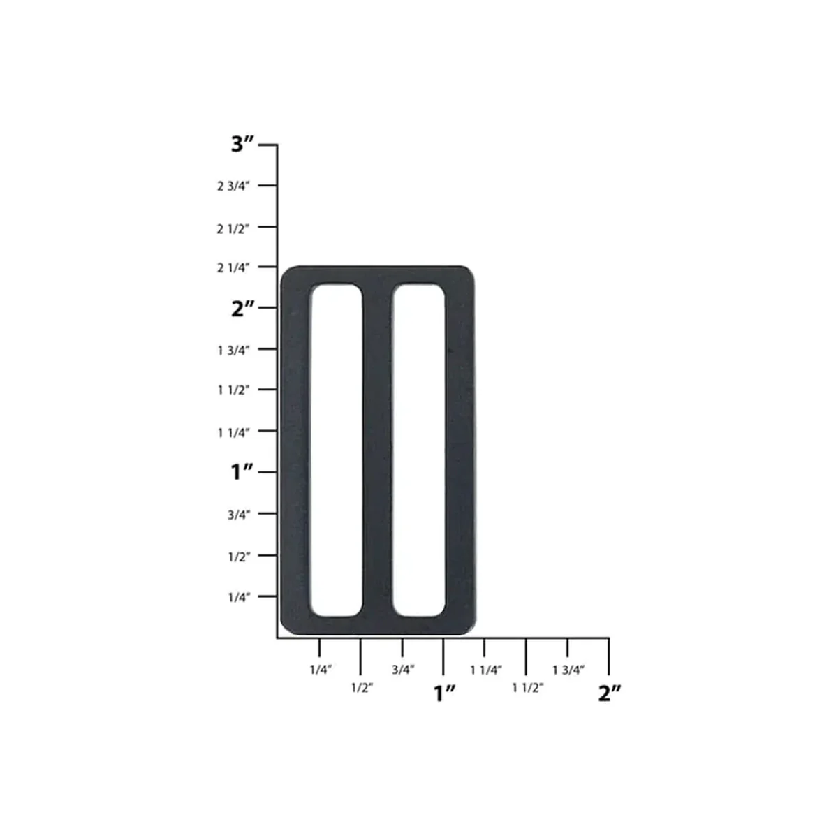 2" Matte Black, Flat Stamped Rectangle Tri Bar Slide, Steel, #C-1311-BLK