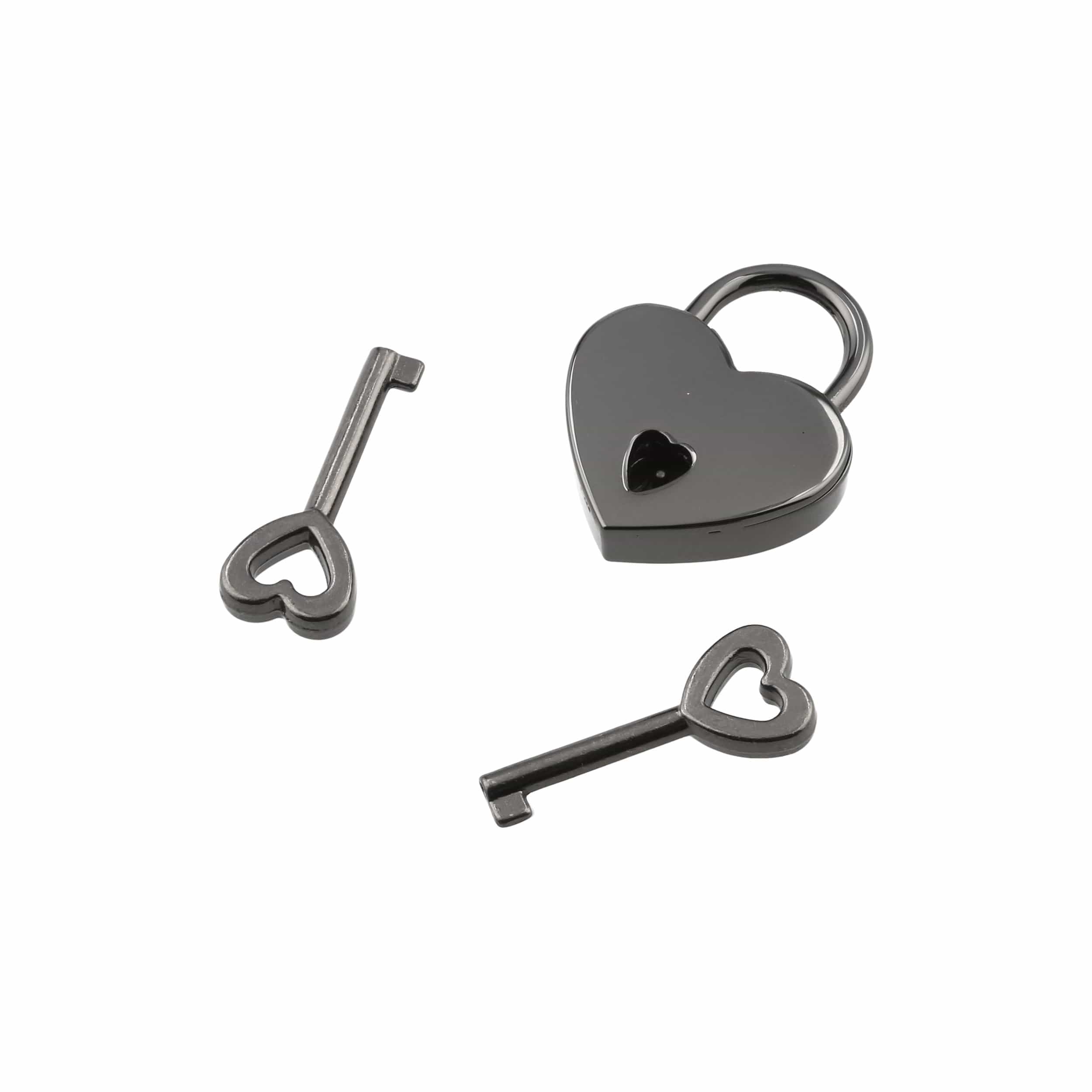 7/8" Shiny Gunmetal, Small Heart Padlock, Zinc Alloy-PK4, #L-3577-GUNM