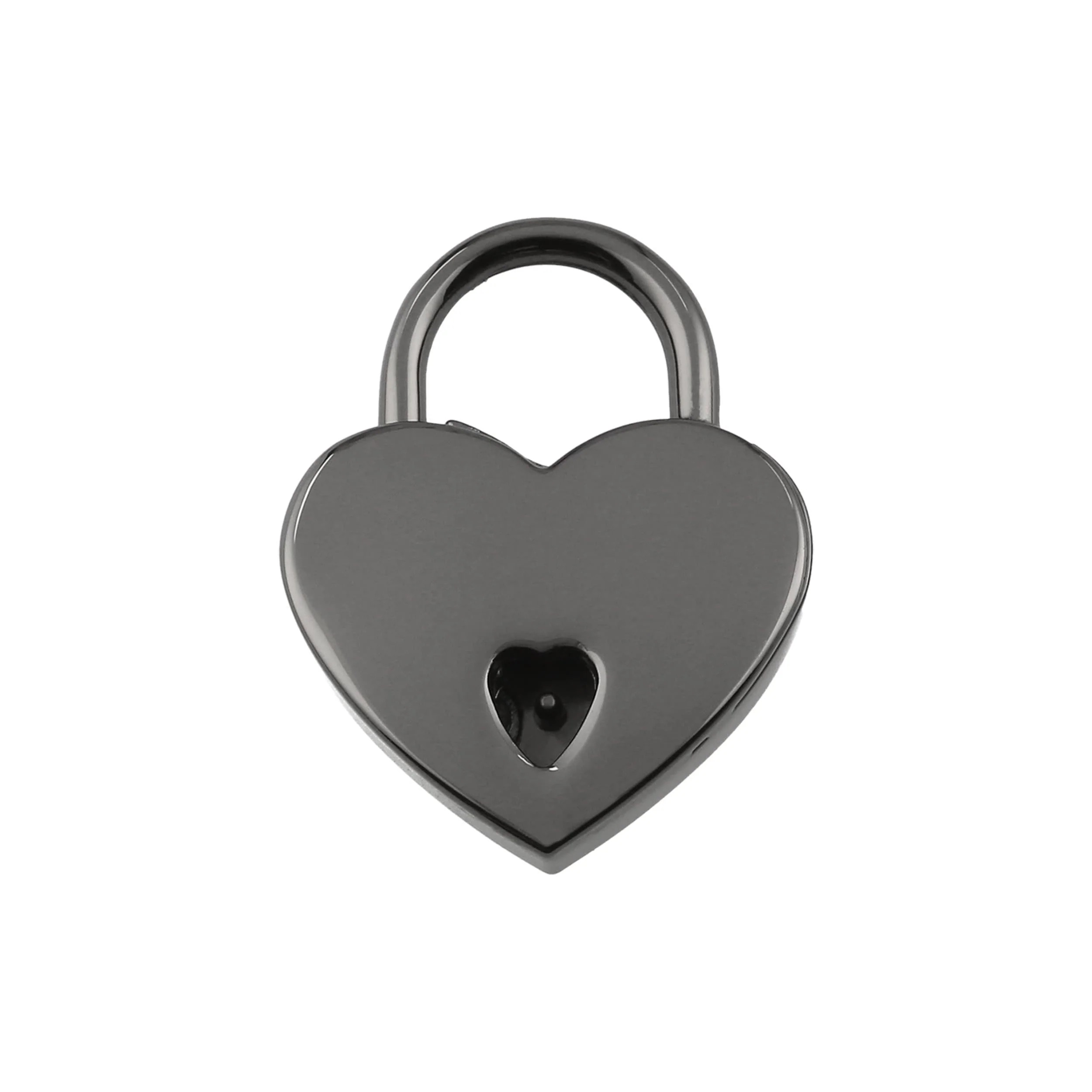 7/8" Shiny Gunmetal, Small Heart Padlock, Zinc Alloy-PK4, #L-3577-GUNM