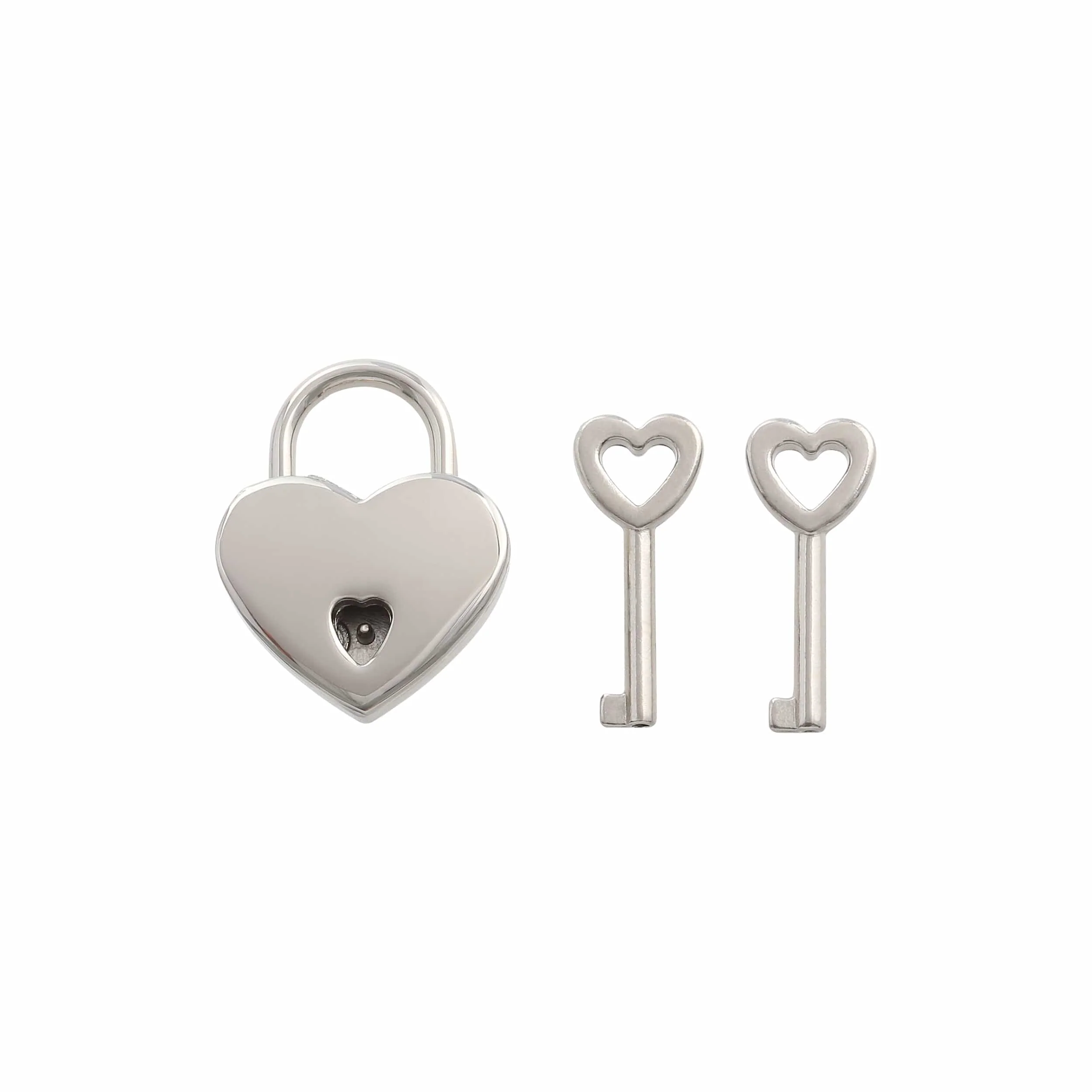 7/8" Shiny Nickel, Small Heart Padlock, Zinc Alloy-PK4, #L-3577-NIC