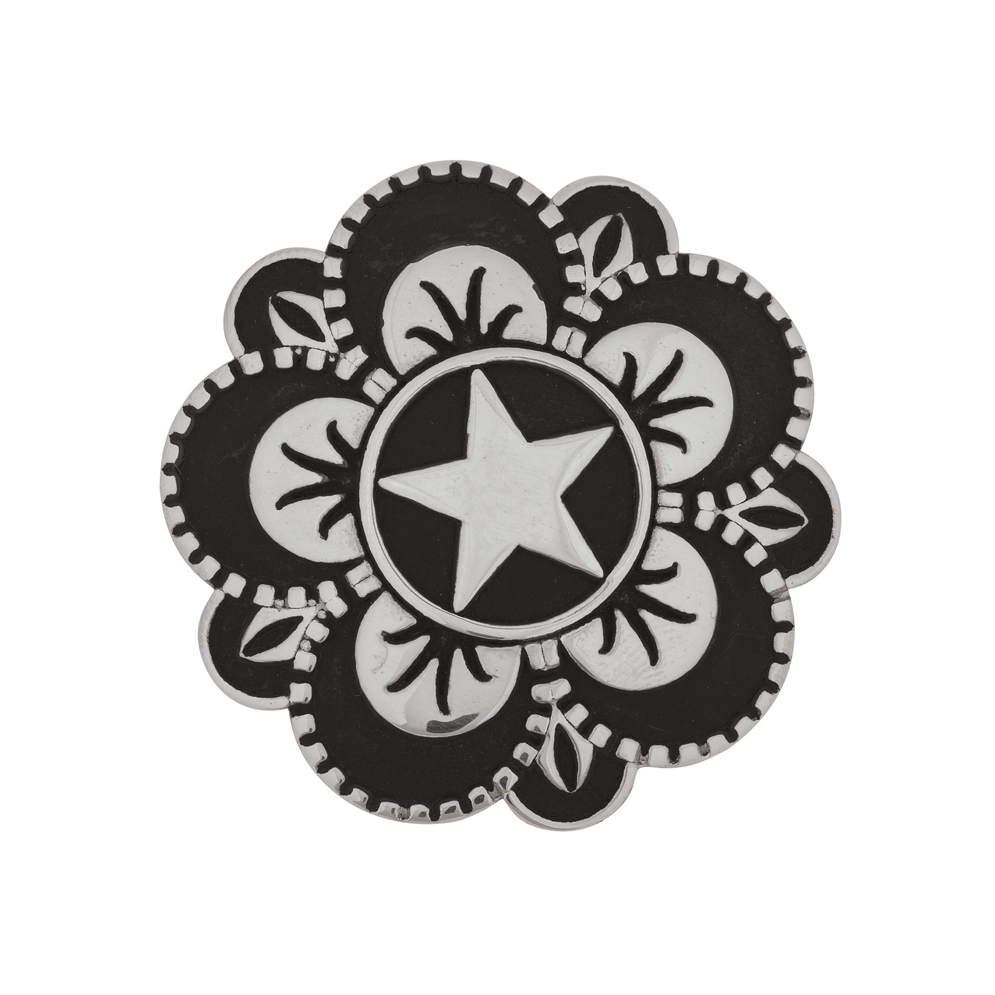 Jeremiah Watt Floral Star Concho, 1-1/2" with loop